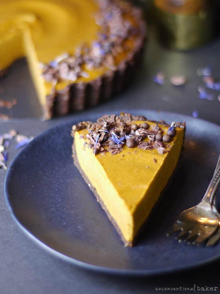 slice of no-bake peanut butter pumpkin pie (gluten-free, vegan)